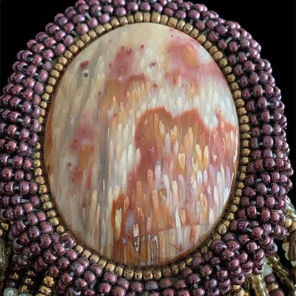 Vintage Artist hand beaded picture agate and banded agate western design brooch - Picture 9 of 9